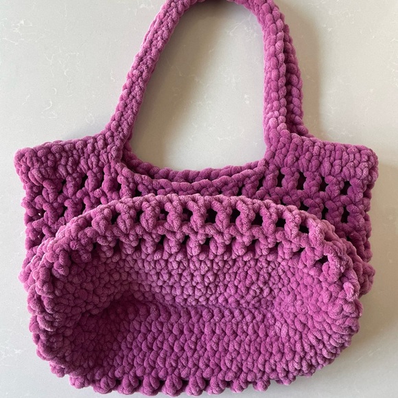 Pink Handmade Crochet Plush Large Tote Bag - Picture 4 of 6